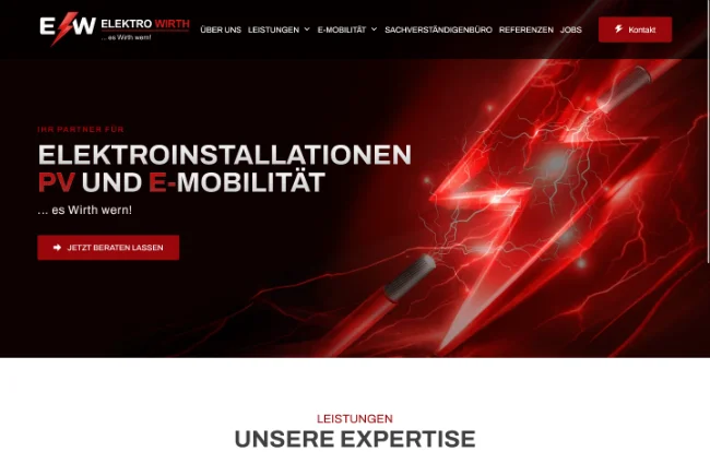 Webseite für Elektro Wirth (Referenz Webdesign Meinhold)